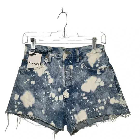 Re/Done 70s High Rise Splash Denim Shorts NWT Size 25 Bleach Distressed Cutoff - Picture 2 of 5